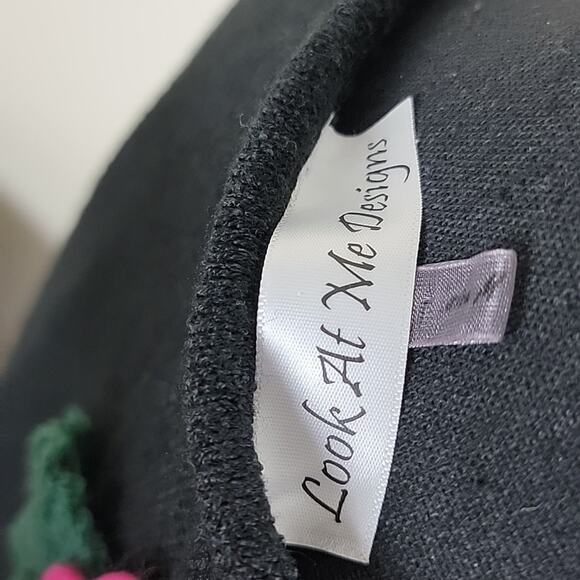 Look At Me Designs Flower Applique Wool Sweater Eco Friend Recycle Black size M - Picture 7 of 13